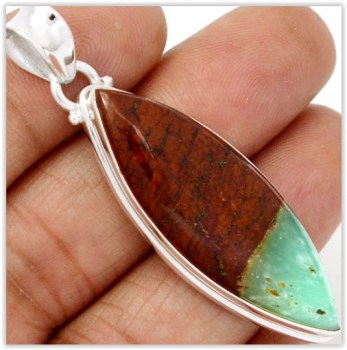Zilveren edelsteen hanger marquise Boulder Chrysopraas